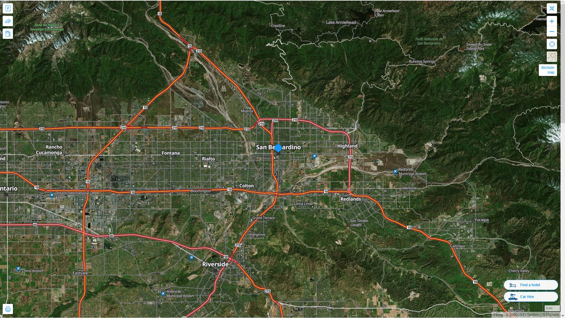 San Bernardino California Highway and Road Map with Satellite View